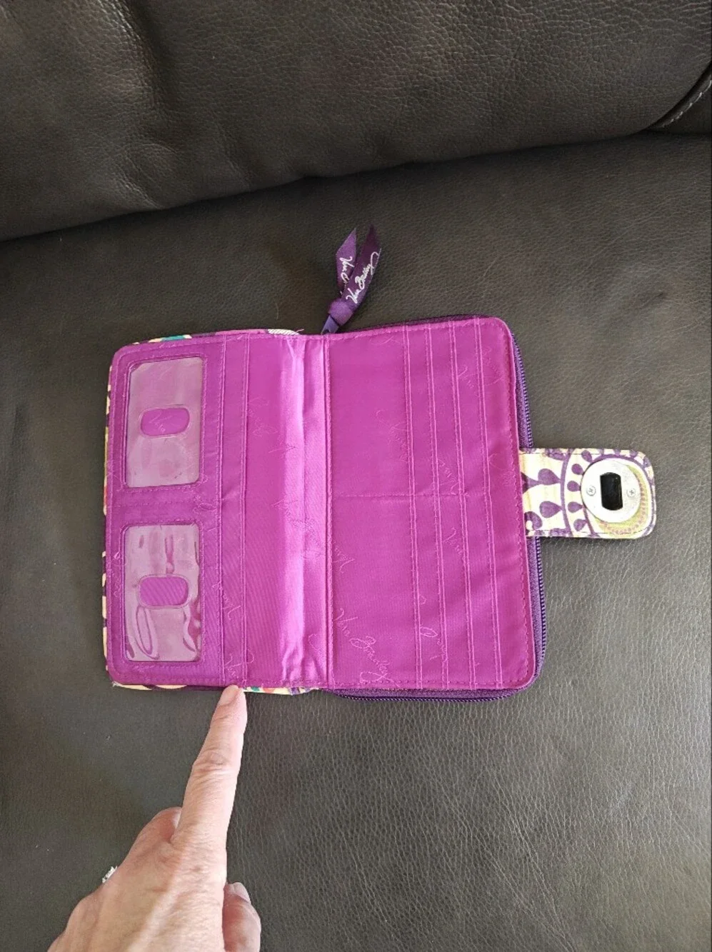 Vera Bradley Quilted Zip Wallet in Purple & Green Floral - Picture 3 of 5
